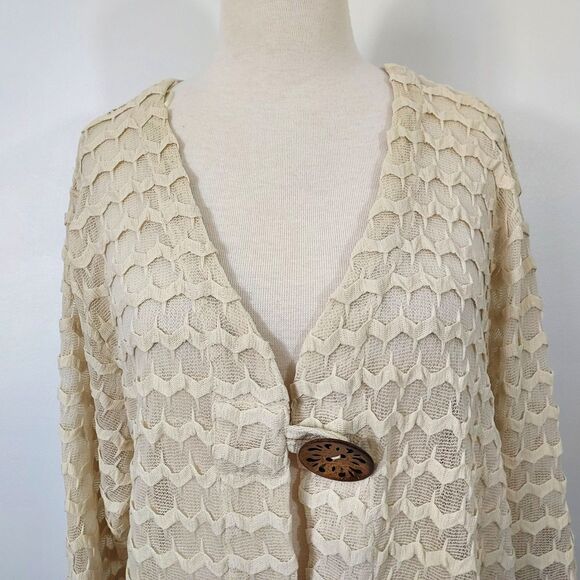 Multiples Cardigan Womens Plus Size 3X Sheer Beige Button Front Asymmetrical NWT - Picture 3 of 12